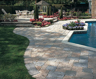 Here’s a paver patio design using two contrasting colors and four ...