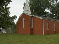 Street view of sanctuary with cross