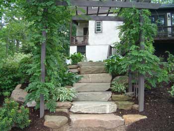 Fieldstone steps are both the riser and tread.