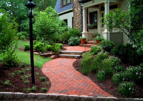 Front yard walkway design and plantings.