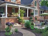 Walk and patio in yard.