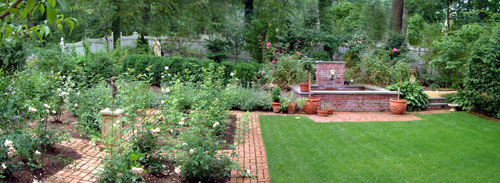 Formal old brick walkways in a running bond pattern.