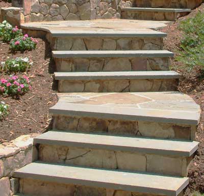 Bluestone steps set in concrete.