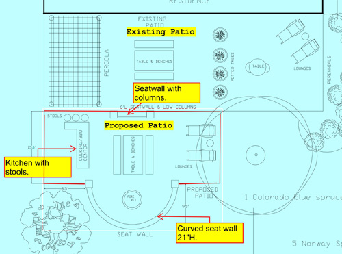 Patio designs with seatwalls are great landscaping features