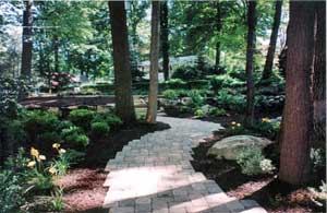 Paver walkway with pavers that look like stone.