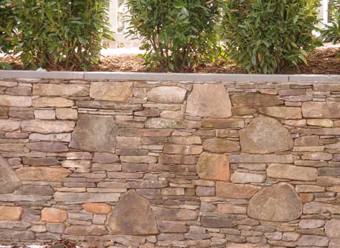Retaining wall stones of varios sizes