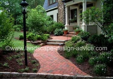 Curved brick walkway and steps.